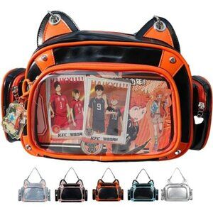 Cat Ita Bag Backpack Clear Window Pin Display Anime Kawaii School Bookbag Girls